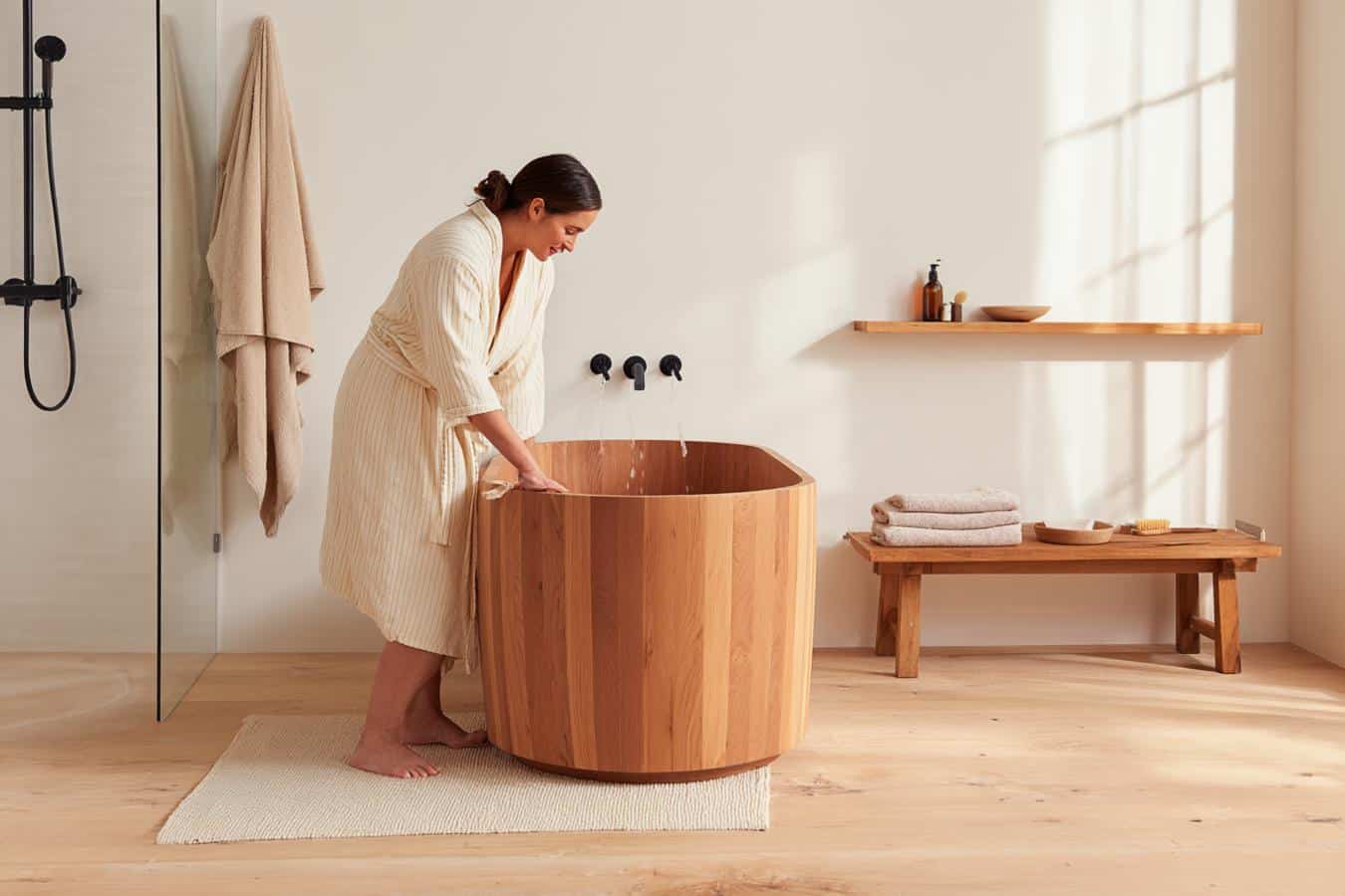 salle de bains baignoire bois scandinave